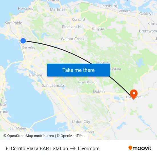 El Cerrito Plaza BART Station to Livermore map
