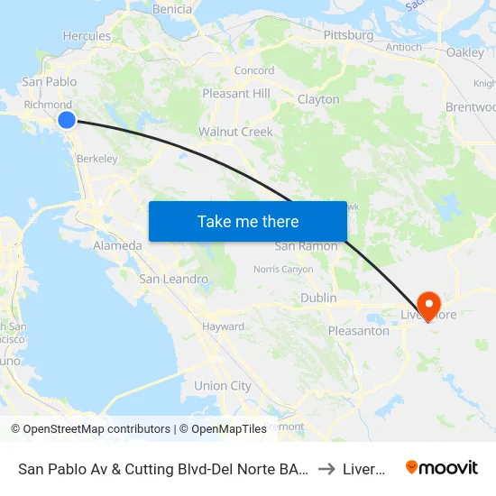 San Pablo Av & Cutting Blvd-Del Norte BART Stop D2 to Livermore map