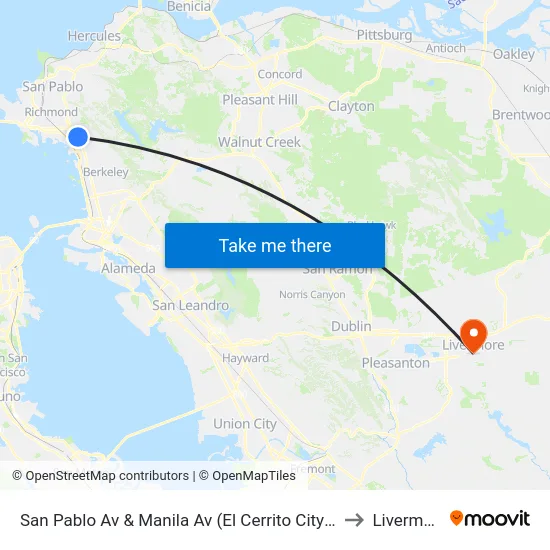San Pablo Av & Manila Av (El Cerrito City Hall) to Livermore map