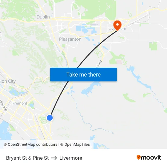 Bryant St & Pine St to Livermore map