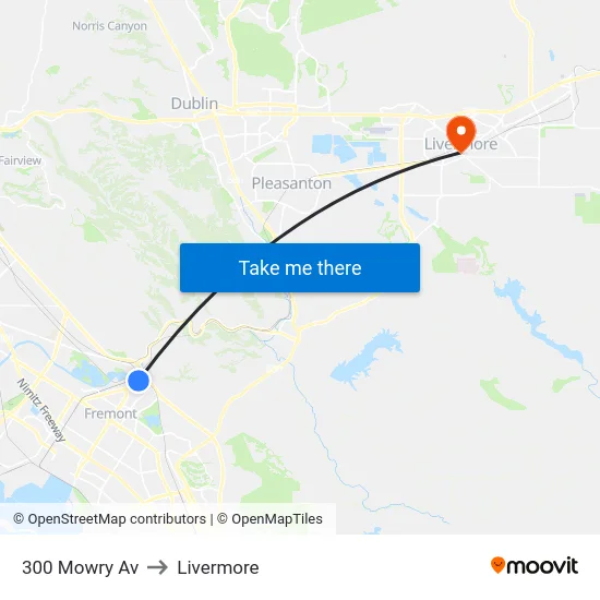 300 Mowry Av to Livermore map