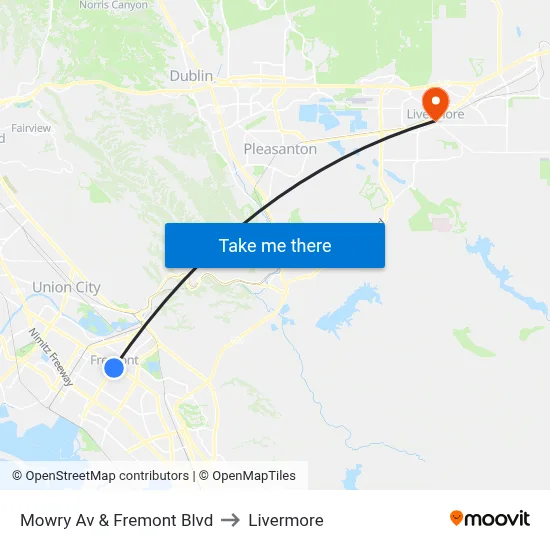 Mowry Av & Fremont Blvd to Livermore map