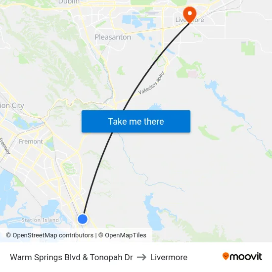 Warm Springs Blvd & Tonopah Dr to Livermore map