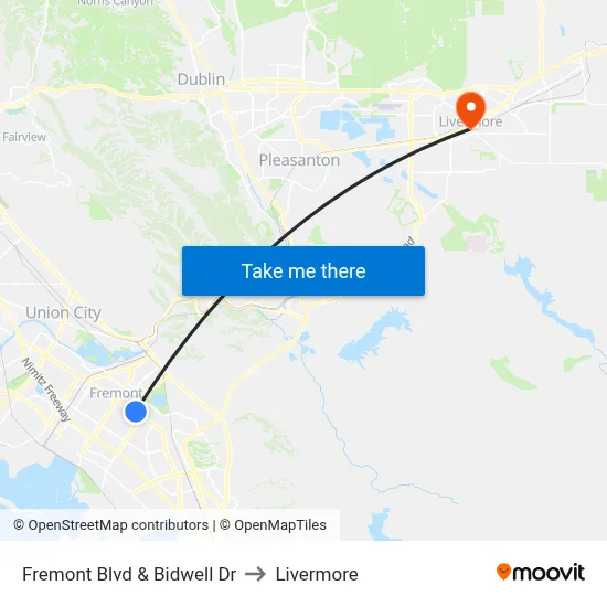 Fremont Blvd & Bidwell Dr to Livermore map