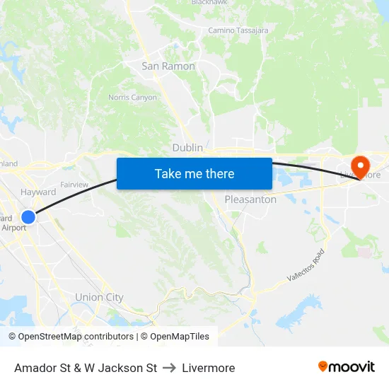 Amador St & W Jackson St to Livermore map