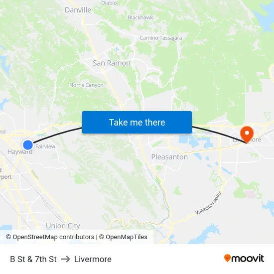 B St & 7th St to Livermore map