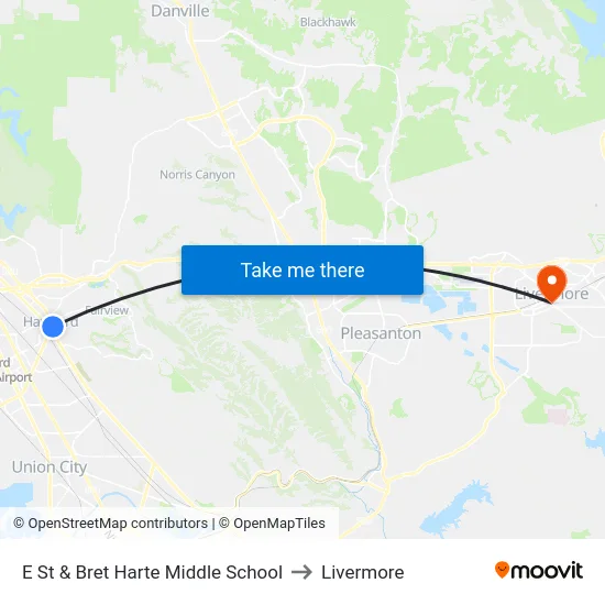E St & Bret Harte Middle School to Livermore map