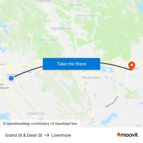 Grand St & Dean St to Livermore map