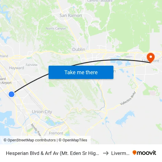 Hesperian Blvd & Arf Av (Mt. Eden Sr High School) to Livermore map