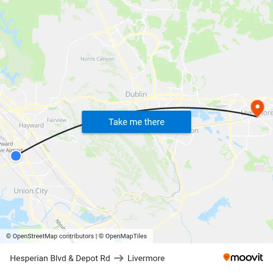 Hesperian Blvd & Depot Rd to Livermore map