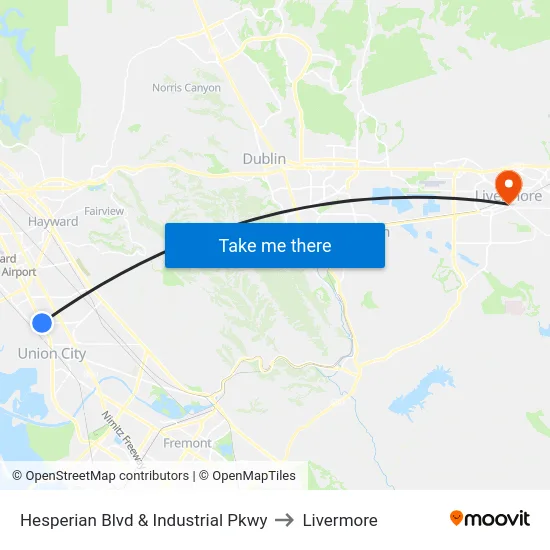 Hesperian Blvd & Industrial Pkwy to Livermore map
