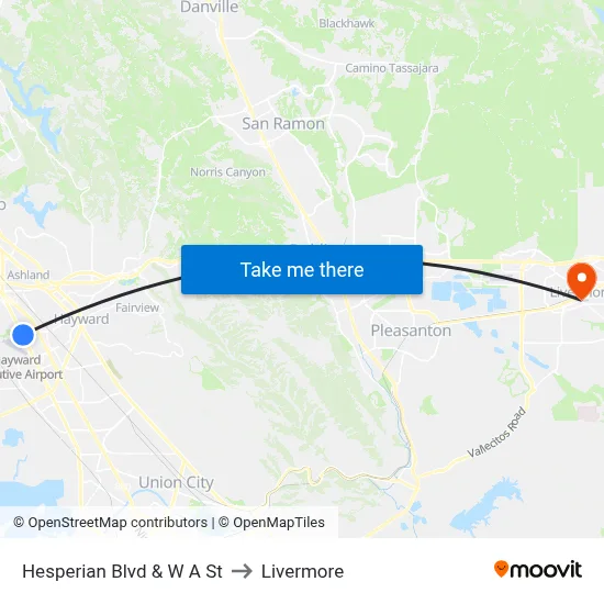 Hesperian Blvd & W A St to Livermore map