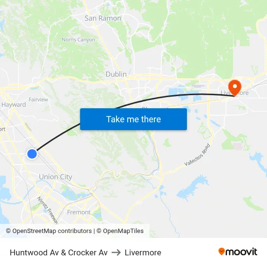 Huntwood Av & Crocker Av to Livermore map