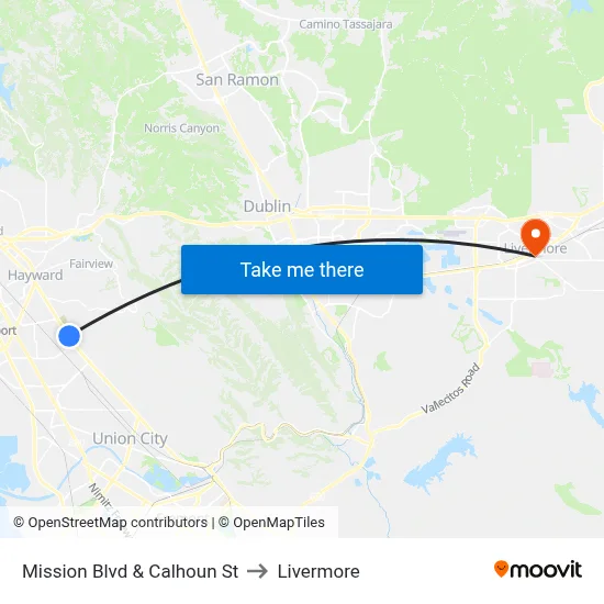 Mission Blvd & Calhoun St to Livermore map