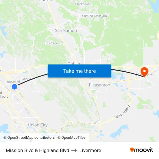 Mission Blvd & Highland Blvd to Livermore map