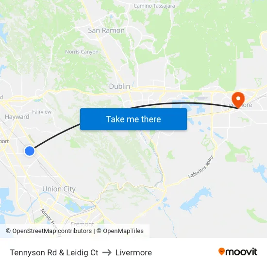 Tennyson Rd & Leidig Ct to Livermore map
