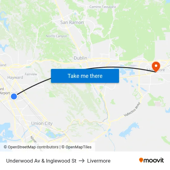 Underwood Av & Inglewood St to Livermore map