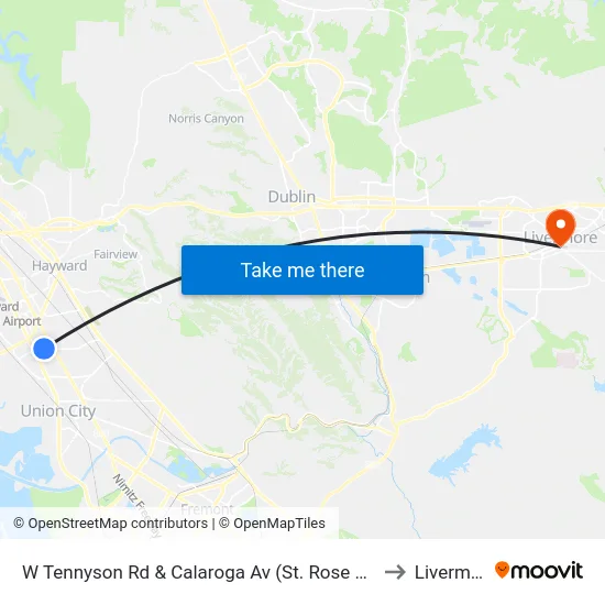 W Tennyson Rd & Calaroga Av (St. Rose Hospital) to Livermore map