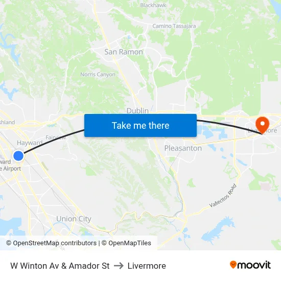 W Winton Av & Amador St to Livermore map