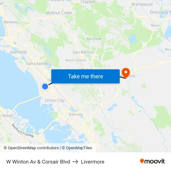 W Winton Av & Corsair Blvd to Livermore map