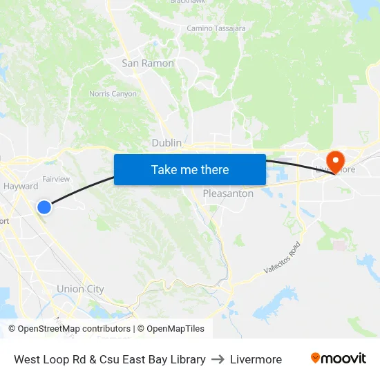 West Loop Rd & Csu East Bay Library to Livermore map