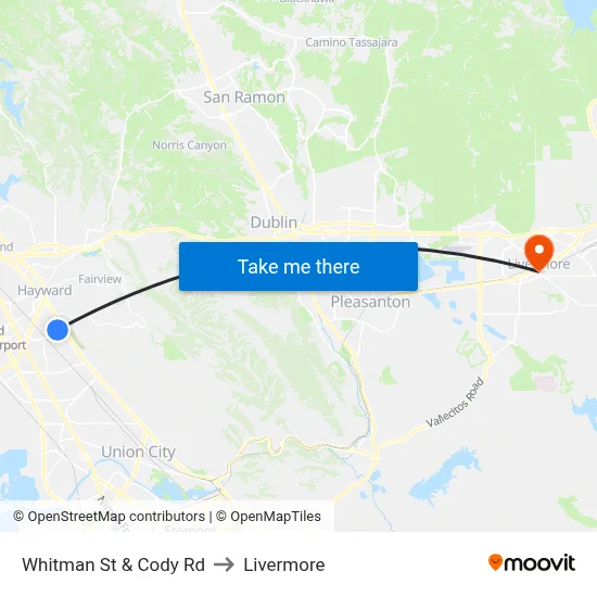 Whitman St & Cody Rd to Livermore map