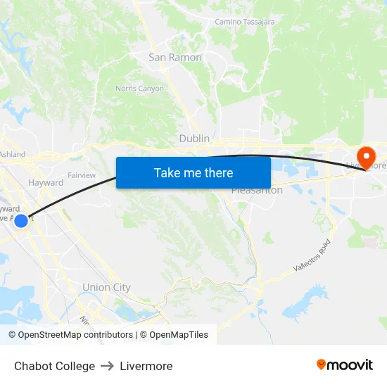 Chabot College to Livermore map