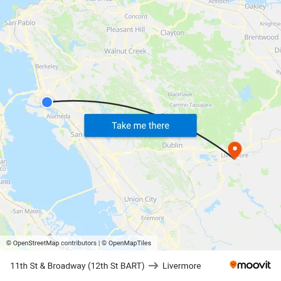 11th St & Broadway (12th St BART) to Livermore map