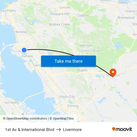 1st Av & International Blvd to Livermore map