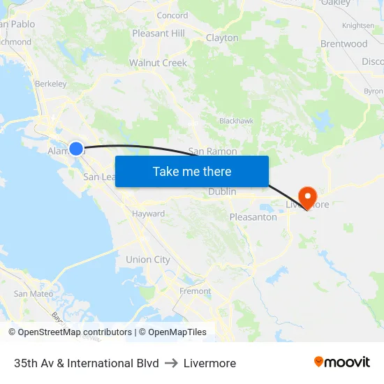 35th Av & International Blvd to Livermore map