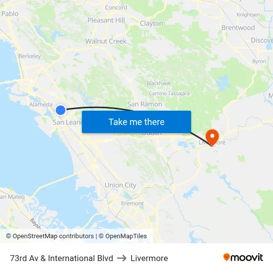 73rd Av & International Blvd to Livermore map