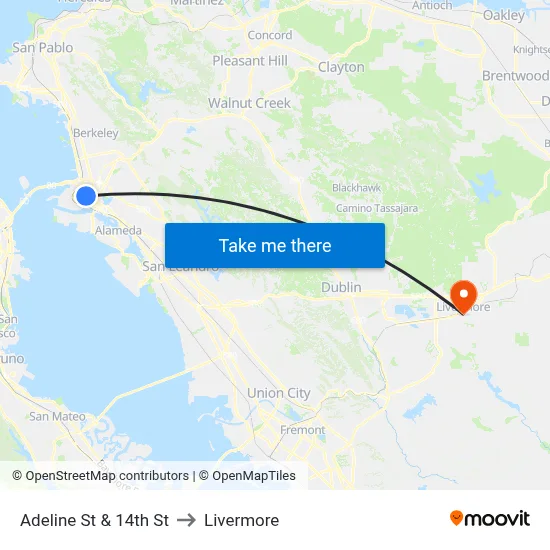 Adeline St & 14th St to Livermore map