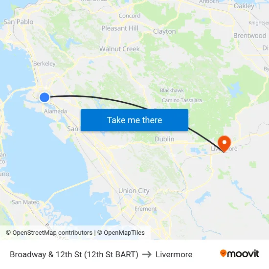 Broadway & 12th St (12th St BART) to Livermore map