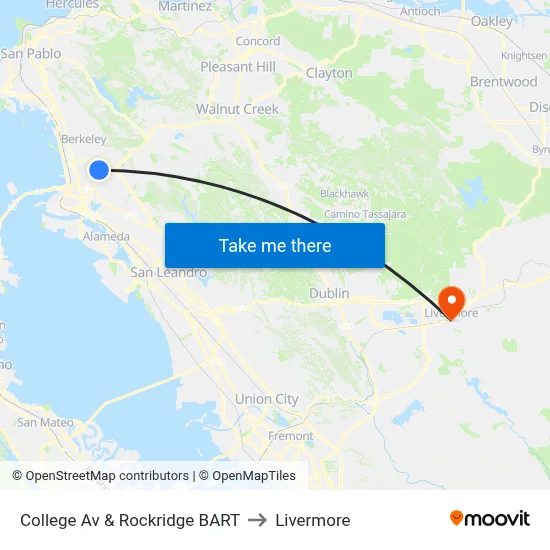 College Av & Rockridge BART to Livermore map