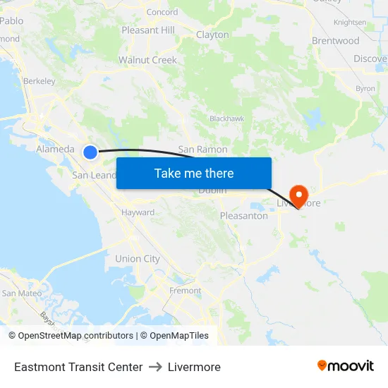 Eastmont Transit Center to Livermore map