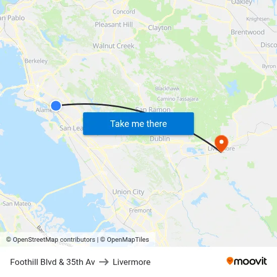 Foothill Blvd & 35th Av to Livermore map