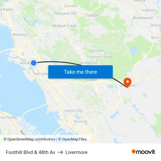 Foothill Blvd & 48th Av to Livermore map