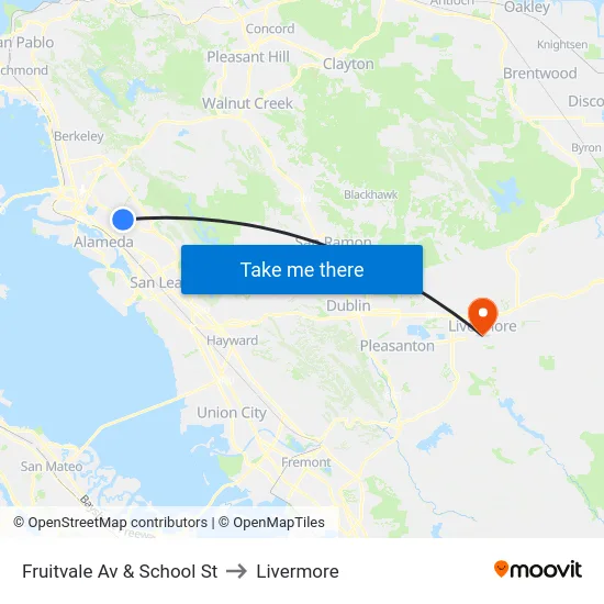 Fruitvale Av & School St to Livermore map
