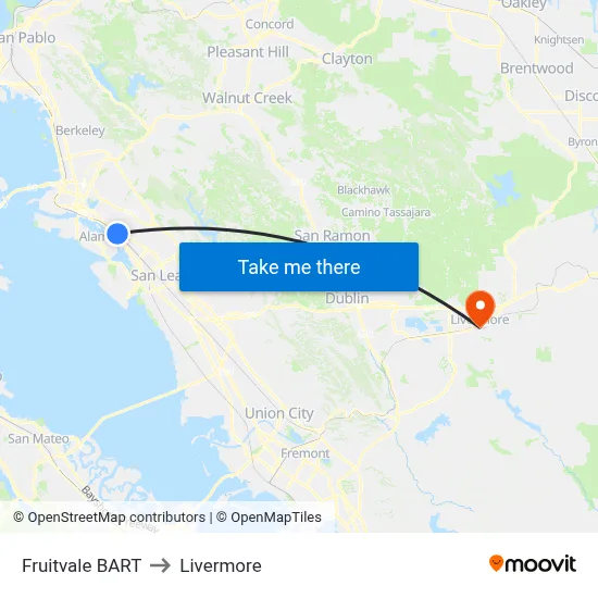 Fruitvale BART to Livermore map