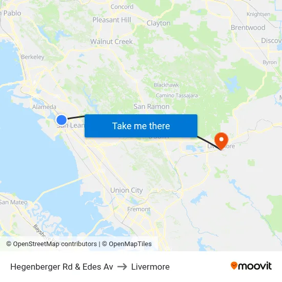 Hegenberger Rd & Edes Av to Livermore map