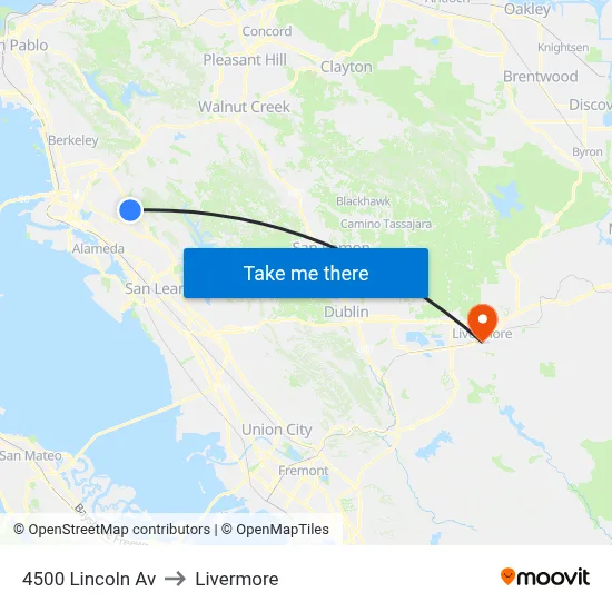 4500 Lincoln Av to Livermore map