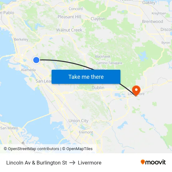 Lincoln Av & Burlington St to Livermore map