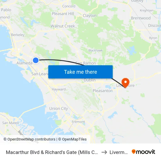 Macarthur Blvd & Richard's Gate (Mills College) to Livermore map
