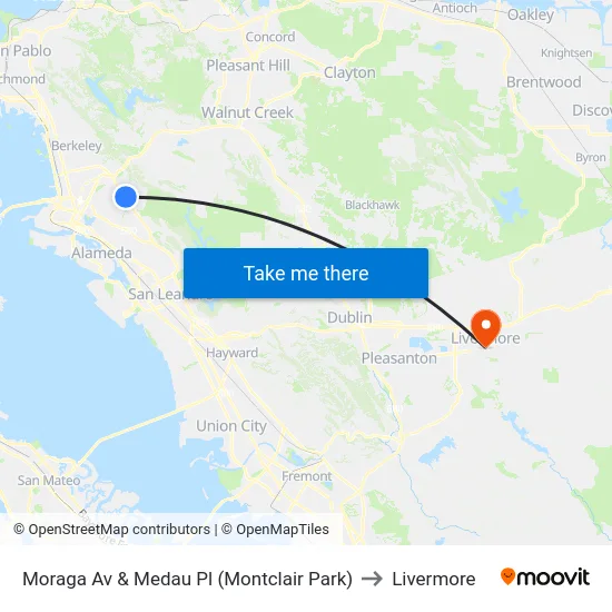 Moraga Av & Medau Pl (Montclair Park) to Livermore map