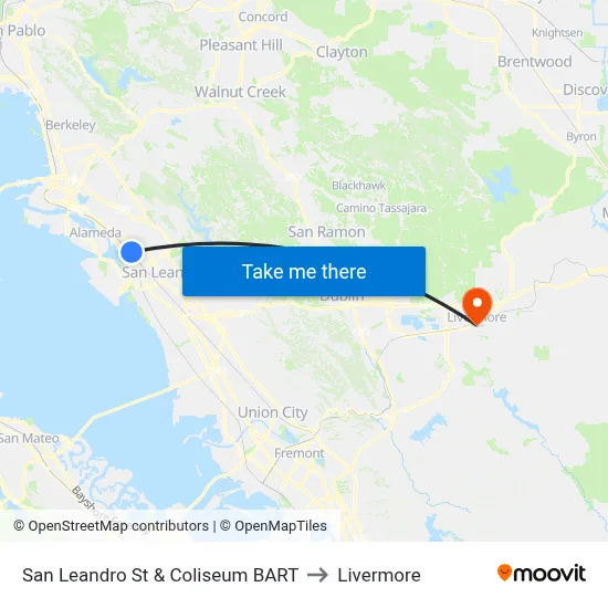 San Leandro St & Coliseum BART to Livermore map