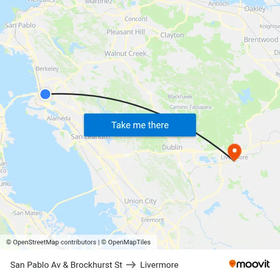 San Pablo Av & Brockhurst St to Livermore map