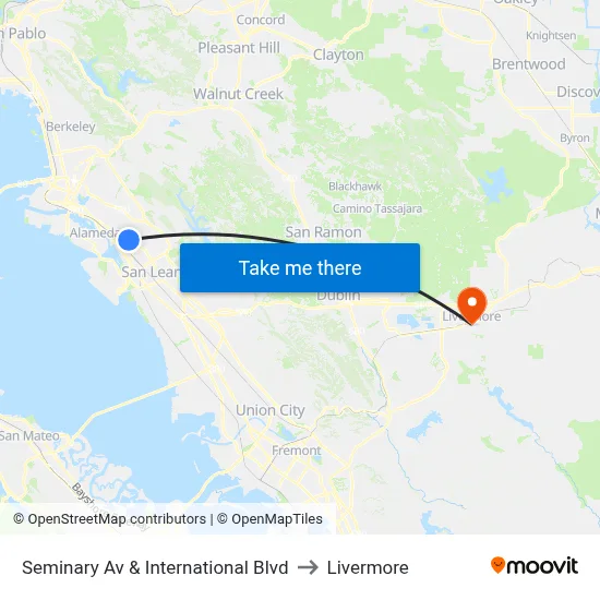 Seminary Av & International Blvd to Livermore map