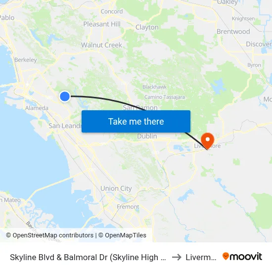 Skyline Blvd & Balmoral Dr (Skyline High School) to Livermore map