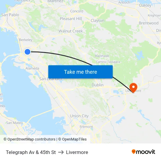 Telegraph Av & 45th St to Livermore map