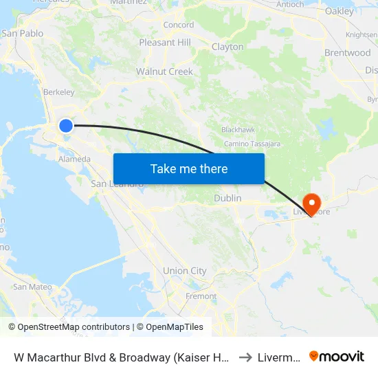 W Macarthur Blvd & Broadway (Kaiser Hospital) to Livermore map